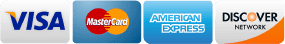 We accept Mastercard, Visa, AMEX and Discover